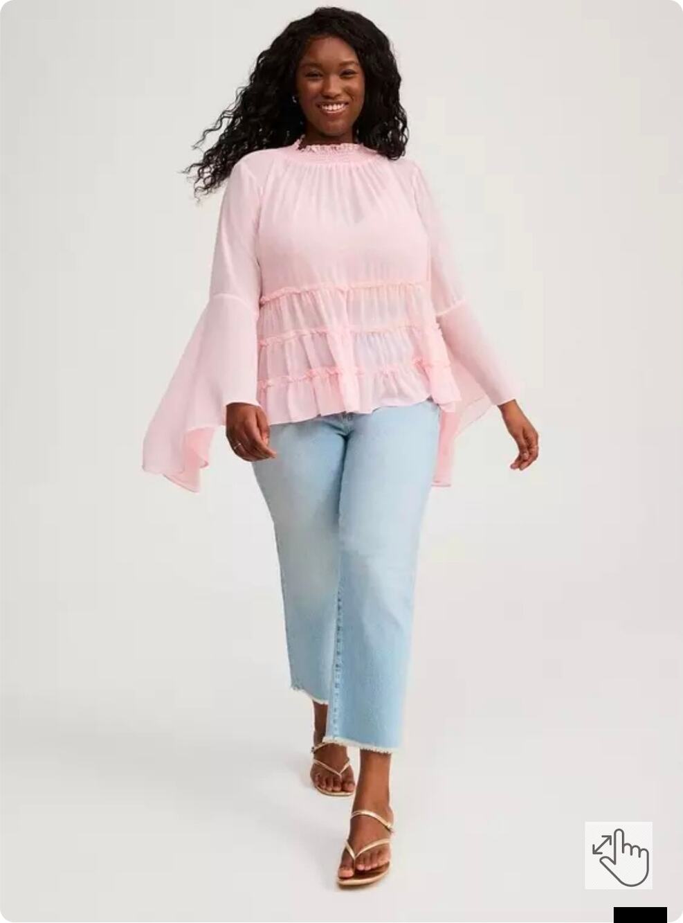 Torrid Womens 4X Chiffon Blouse Pink Mock Neck Bell Flare Sleeve